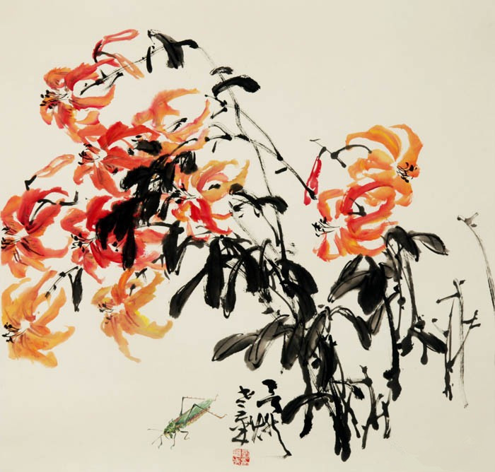 萧县知名画家刘继武六尺花鸟画作品